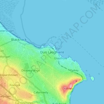 Topografische Karte Dún Laoghaire, Höhe, Relief