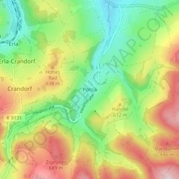 Topografische Karte Pöhla, Höhe, Relief