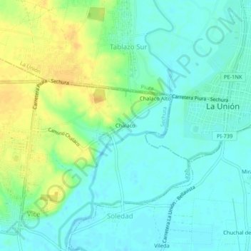 Topografische Karte Chalaco, Höhe, Relief