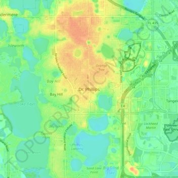Topografische Karte Dr. Phillips, Höhe, Relief