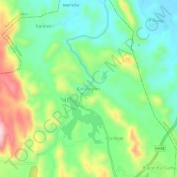 Topografische Karte Kailashpuri, Höhe, Relief