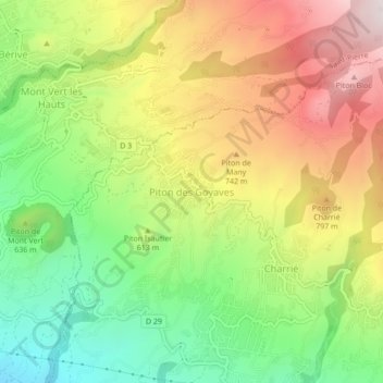 Topografische Karte Piton des Goyaves, Höhe, Relief