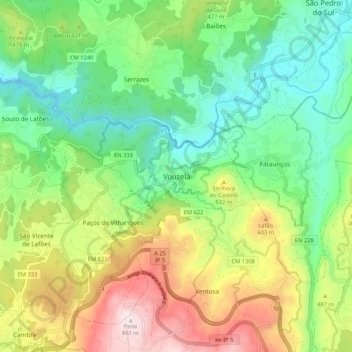 Topografische Karte Vouzela, Höhe, Relief