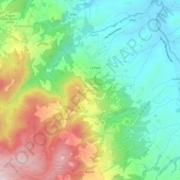 Topografische Karte Rivalto, Höhe, Relief