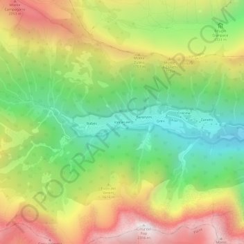 Topografische Karte Valcanale, Höhe, Relief