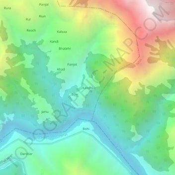 Topografische Karte Kandhi, Höhe, Relief