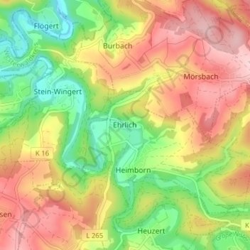 Topografische Karte Ehrlich, Höhe, Relief