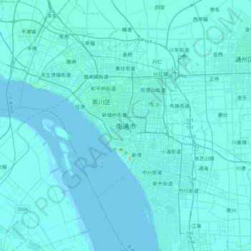 Topografische Karte 南通市, Höhe, Relief