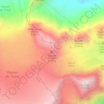 Topografische Karte Cabane du Trient, Höhe, Relief