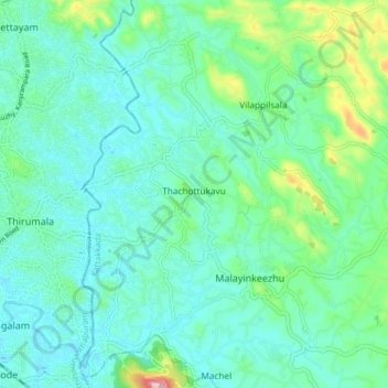 Topografische Karte Tachottukavu, Höhe, Relief