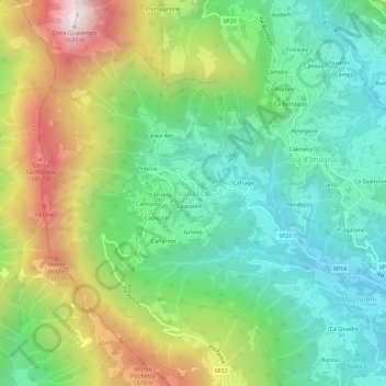 Topografische Karte Valsecca, Höhe, Relief
