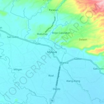 Topografische Karte Molave, Höhe, Relief