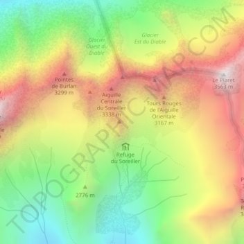 Topografische Karte Aiguille Dibona, Höhe, Relief
