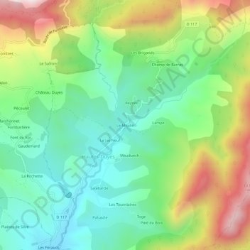 Topografische Karte Le Moulin, Höhe, Relief