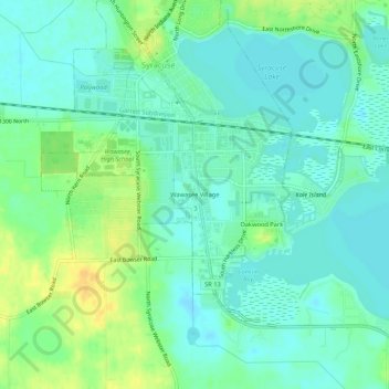 Topografische Karte Wawasee Village, Höhe, Relief