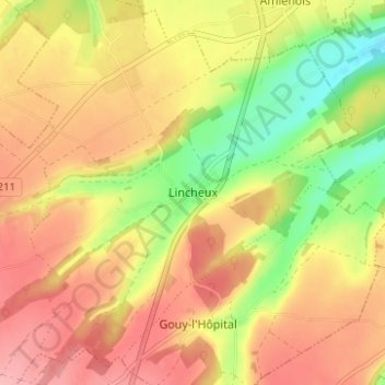 Topografische Karte Lincheux, Höhe, Relief
