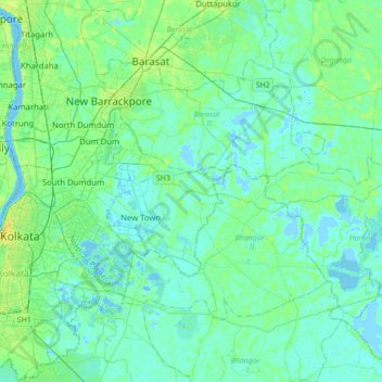 Topografische Karte Rajarhat, Höhe, Relief