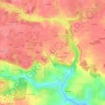 Topografische Karte Truda, Höhe, Relief