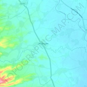 Topografische Karte Watergam, Höhe, Relief