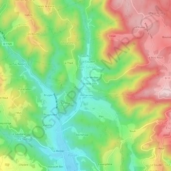 Topografische Karte Les Villas, Höhe, Relief