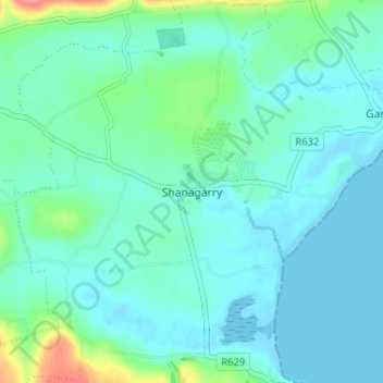 Topografische Karte Shanagarry, Höhe, Relief