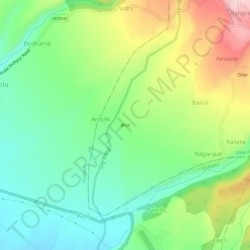 Topografische Karte Bhoi, Höhe, Relief