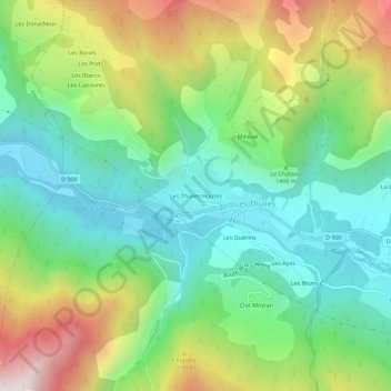 Topografische Karte Les Thuiles Hautes, Höhe, Relief