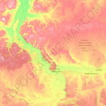 Topografische Karte Autonomer Kreis der Chanten und Mansen - Jugra, Höhe, Relief