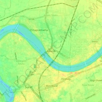 Topografische Karte Amroli, Höhe, Relief