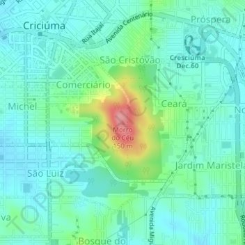 Topografische Karte Morro do Céu, Höhe, Relief