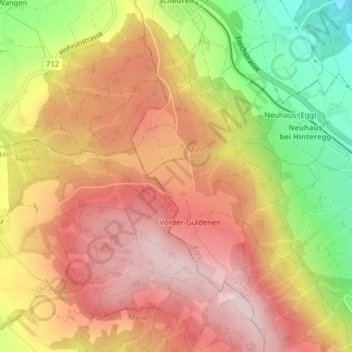 Topografische Karte Guldenen, Höhe, Relief