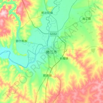 Topografische Karte 嫩江市, Höhe, Relief