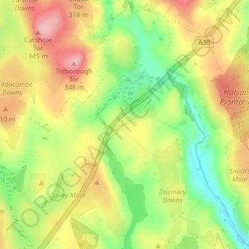 Topografische Karte Bolventor, Höhe, Relief