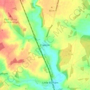 Topografische Karte Creeton, Höhe, Relief