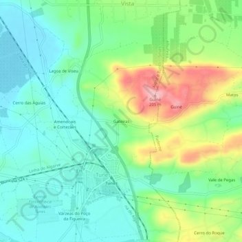 Topografische Karte Gateiras, Höhe, Relief