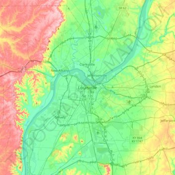 Topografische Karte Louisville, Höhe, Relief