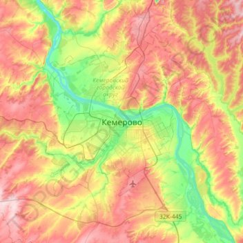 Topografische Karte Кемерово, Höhe, Relief