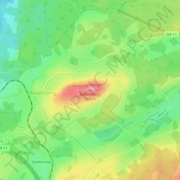 Topografische Karte Bodelsberg, Höhe, Relief