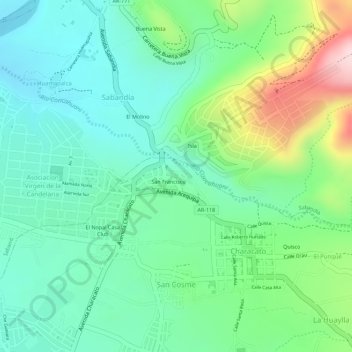 Topografische Karte A, Höhe, Relief