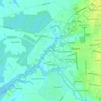 Topografische Karte Glenwood Heights, Höhe, Relief