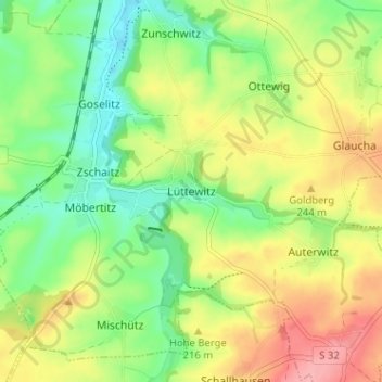 Topografische Karte Lüttewitz, Höhe, Relief