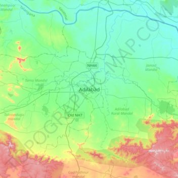 Topografische Karte Adilabad, Höhe, Relief