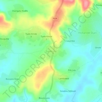 Topografische Karte Sarékaly, Höhe, Relief