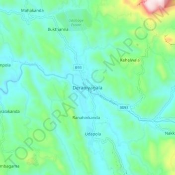 Topografische Karte Deraniyagala, Höhe, Relief