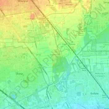 Topografische Karte Castellazzo, Höhe, Relief