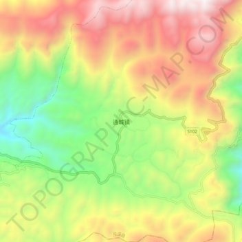 Topografische Karte 通城镇, Höhe, Relief