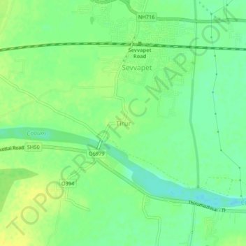 Topografische Karte Tirur, Höhe, Relief