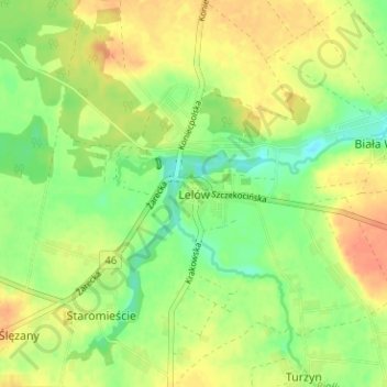 Topografische Karte Lelów, Höhe, Relief