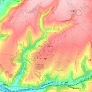 Topografische Karte Eastcombe, Höhe, Relief