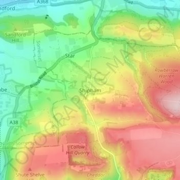 Topografische Karte Shipham, Höhe, Relief
